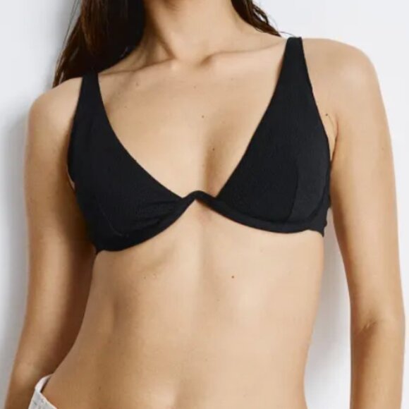 H&M Black Plunge Push-Up Padded Bikini Top Swim Beach Basic Minimalist 34B Small - Picture 1 of 5